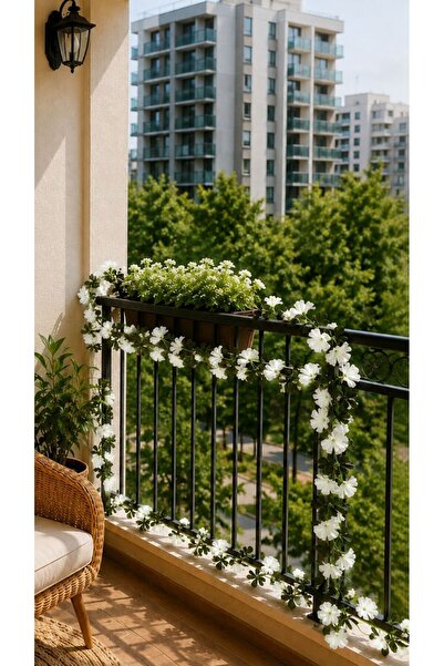 çiçek mariya 2 adet yapay çiçekli sarmaşık, balkon çiçeği, duvar ve korkuluk ...