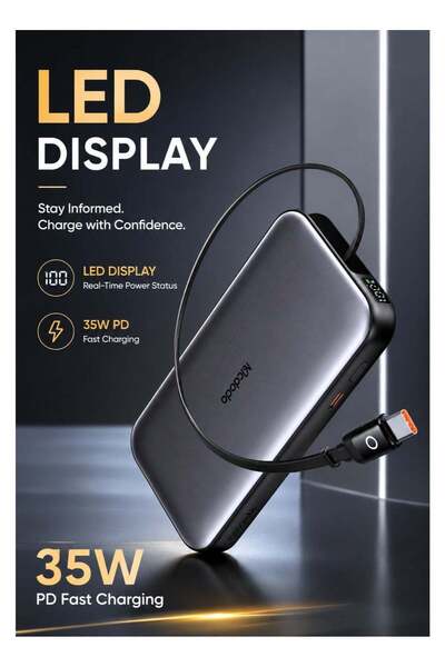 Mcdodo Power Bank with Built-in Cable, 10000mAh, 35W PD Charging, Retractable...