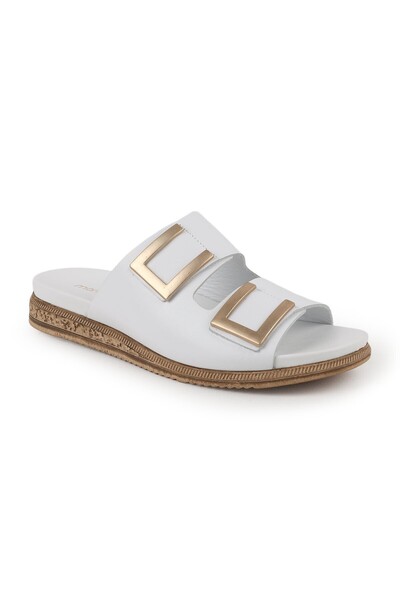 Mammamia Women's Slippers Daily Genuine Leather Double Strap Square Metal Buc...