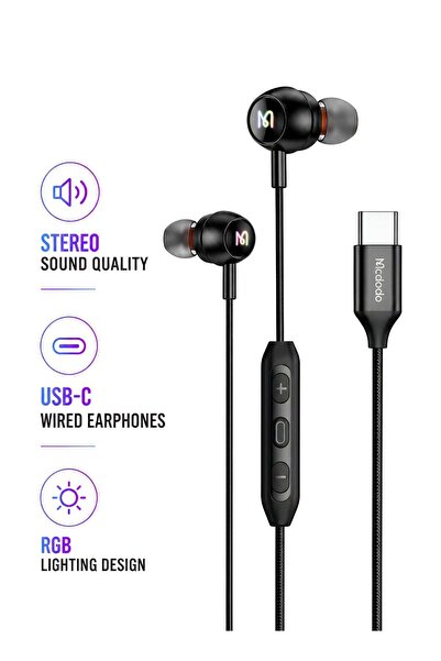 Mcdodo USB-C RGB Wired Earphones with Mic, Type-C Stereo Headphones, Android ...