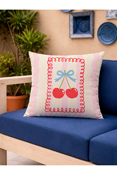 Evmila Pink Cherry Bow Framed Decorative Cushion Cover Retro Kitchen Decor 43...