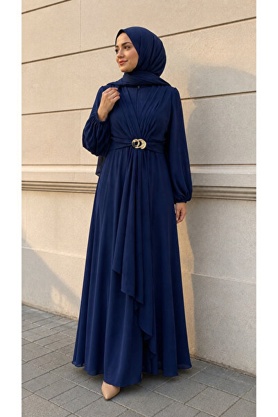 Generic Brand Fi̇truka Tesettür Chiffon Buckle Tesettür Dress