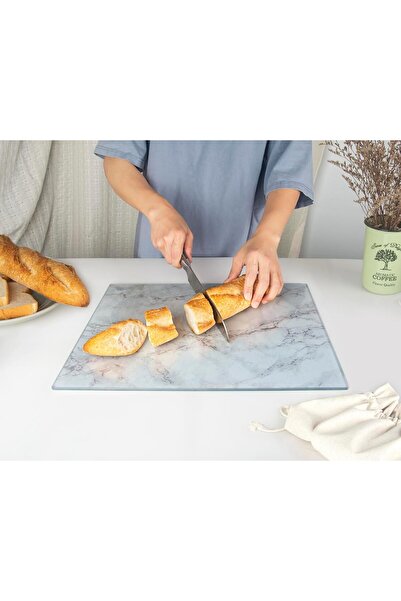 MODERN Glass Cutting Board 16"x12": Tempered Glass Kitchen Counter Protector - Durable- Scratch-Resistant, Heat-Proof - Design 3 - Grey Marble Effect