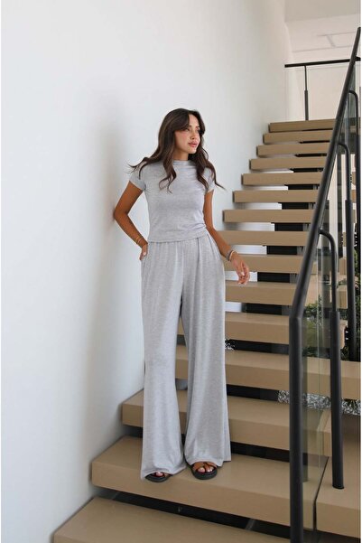 Havoş Gray Blouse Pants Kimono Set