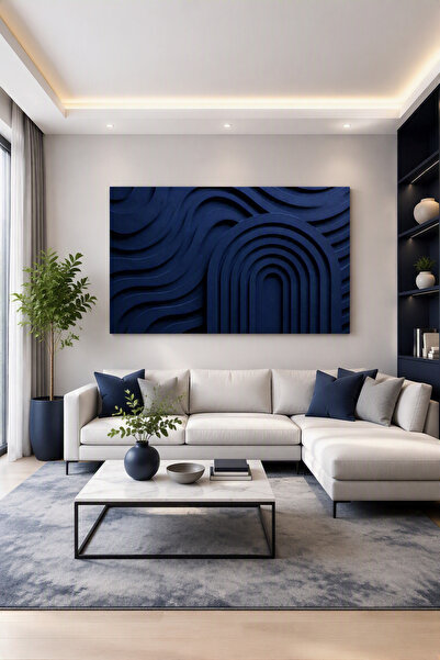 Mushen Studio Modern Bohemian Navy Blue Abstract Textured Canvas Painting – P...
