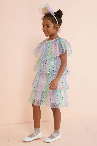 NOBLEKIDS Le Mabelle Girls' Tulle Dress Star Printed Multi-Colored
