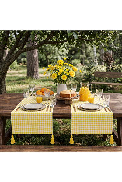 Attolya Runner Tablecloth Alternative Runner Fringed Checkered Runner Pink Ru...
