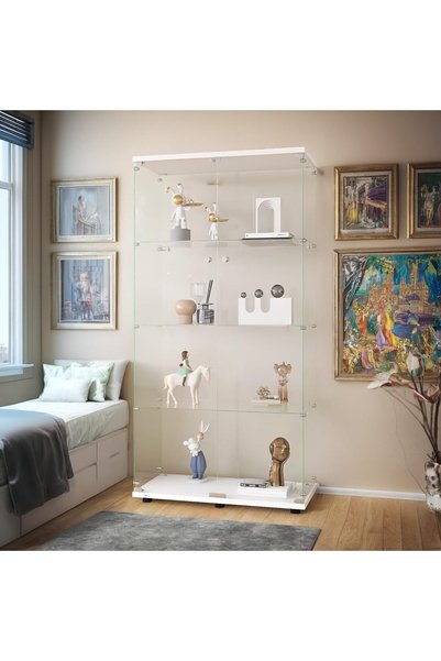 MODERN Glass Display Cabinet with 4 Shelves, 164 x 80.5 x 36.5 cm Glass Displ...