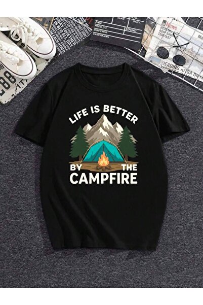 21JNRY Women's Camping Pattern T-Shirt - Lightweight Breathable Crew Neck, Ca...