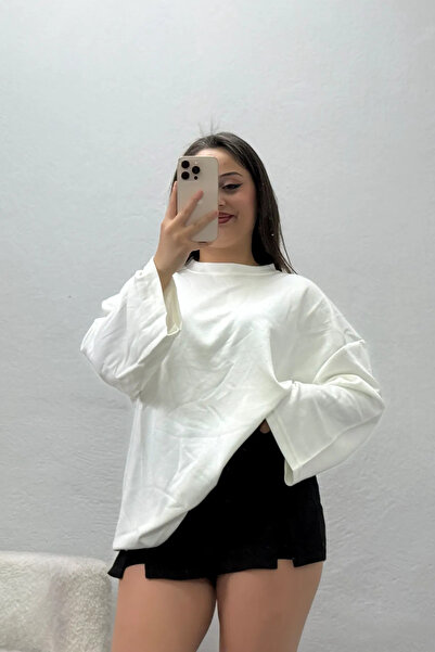 BELENDİR Kadın Modal Bisiklet Yaka Sweat Ekru