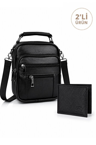 NEWISH POLO ACCESSORIES Men's Black Steel Case Genuine Leather Hand and Shoul...