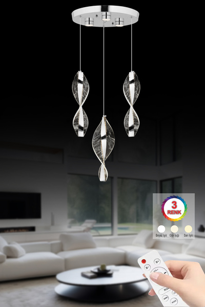 İstanbul Avize Lena 3'lü Gümüş 3 Renk Ledli Modern Led Avize