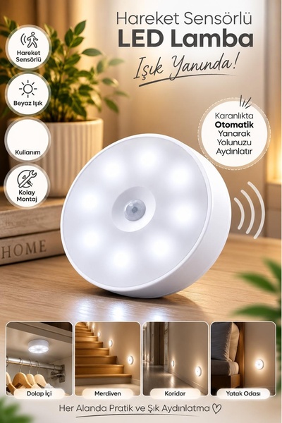 Kitchen Beauty Hareket Sensörlü Şarjlı LED Lamba – Otomatik Gece Aydınlatması...
