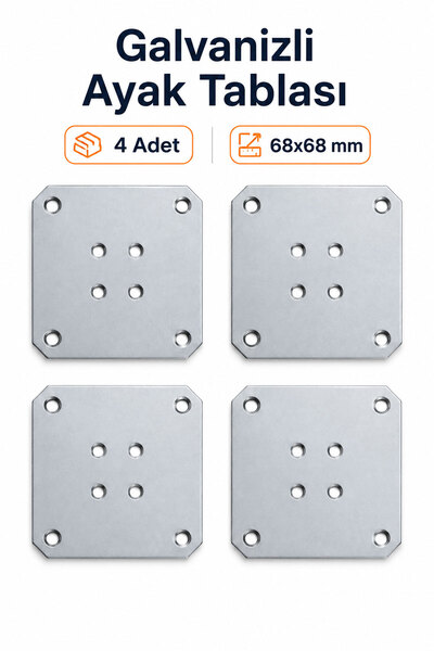 Badem10 Galvanizli Mobilya Ayak Tablası 4 Adet 68x68 mm Metal Masa Sehpa Ayağ...