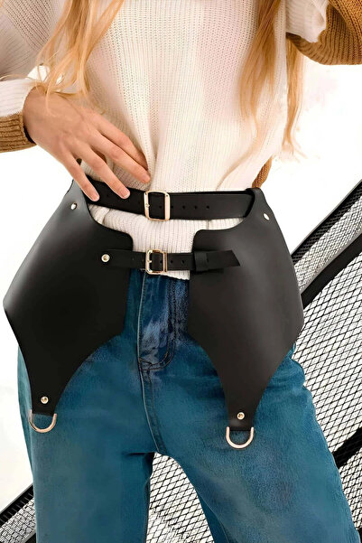Angels Passion Black Faux Leather Belt Detailed Hip Harness