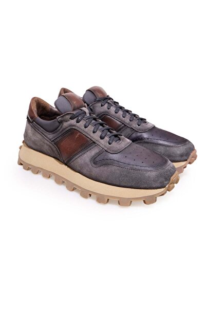 FRANCO CALVANI Gray Color Lace-Up Genuine Leather Men's Shoes