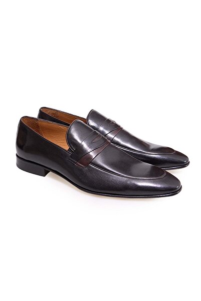 FRANCO CALVANI Black Color Laceless Genuine Leather Men's Shoes