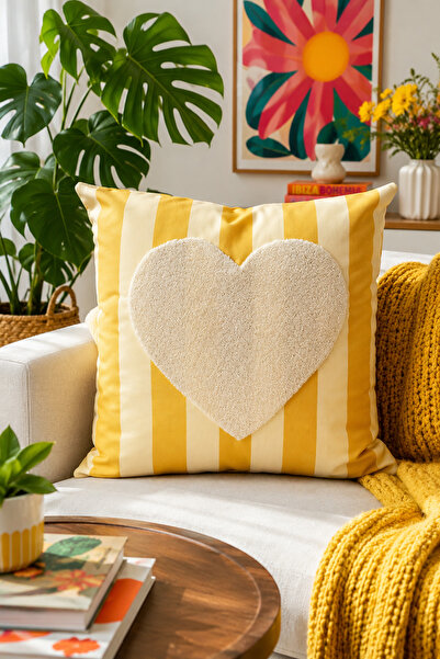 Pilloveland Punch Embroidered Cushion Cover - 43*43 cm - Yellow Heart - Pnk001