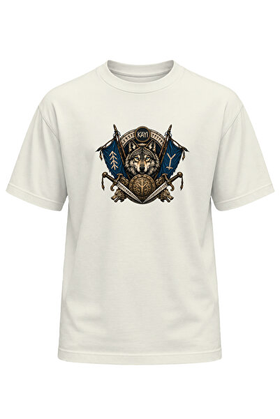 remonz Unisex Bozkurt Kayi Printed T-Shirt – Old Turkish Motif Wolf Pattern C...