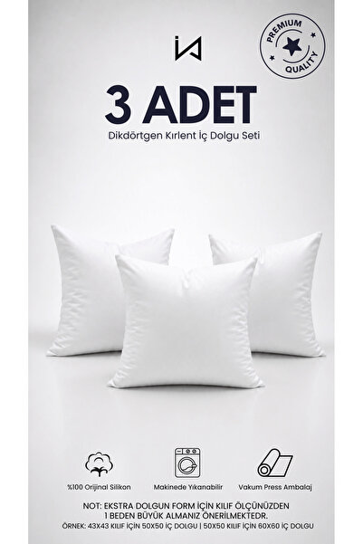 İz Home 3 Adet Premium Ultra Dolgun Kare Kırlent İç Yastık Seti | Orijinal Si...