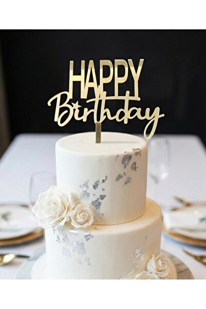 EgeConcept Kod 4 Happy Birthday Pleksi Pasta Süsü GOLD Çubuklu - 14x9 cm + 5 ...