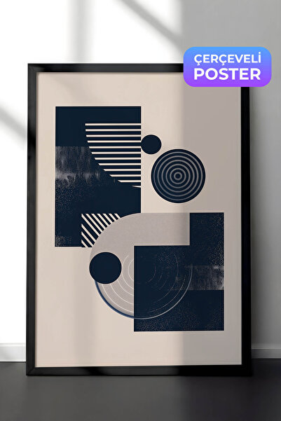 Zestia Pictură murală cu model geometric în cadru negru, model cerc dreptungh...