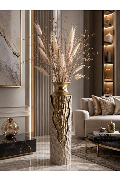 ROSSEV Vase Antique Metal Gold Detailed Decorative 65cm