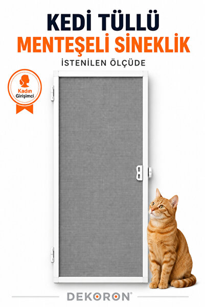 DEKORON Kedi Tüllü Menteşeli Pencere Sinekliği Beyaz 70x130 cm Ölçü Aralığı İ...