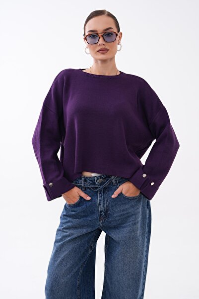 ŞİMAL Women's Knitted Loose Sweater with Button Detail on Sleeves 265015 -