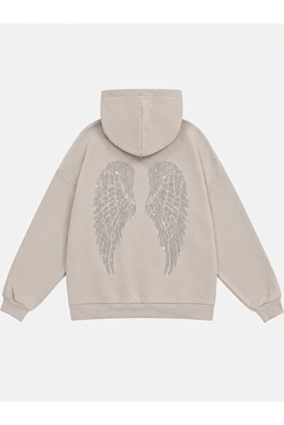 Mad&Calf Women's Wing Stone Printed Hooded Oversize Sweatshirt