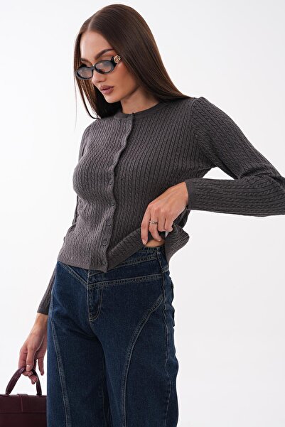 ŞİMAL Women's Knitted Patterned Button Closure Knitwear Cardigan 265161 -