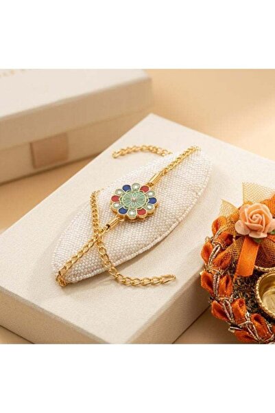 Generic Traditional Floral Bracelet Rakhi for Men with Multicolour Stones, Pu...