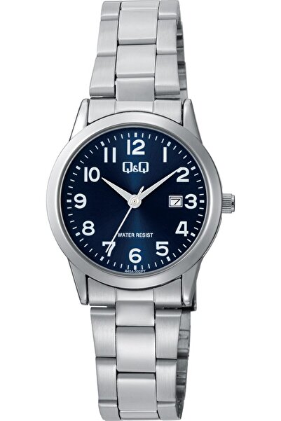 Q&Q Dial Navy Blue Strap Silver Color 30 mm Women's Wristwatch with Numbers