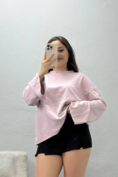BELENDİR Women's Wide Sleeve Oversize Modal Sweat Powder