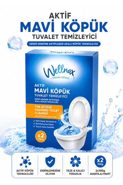 Wellnax breeze refresh Aktif Mavi Köpük Tuvalet Temizleyici Kireç Çözücü 2x10...