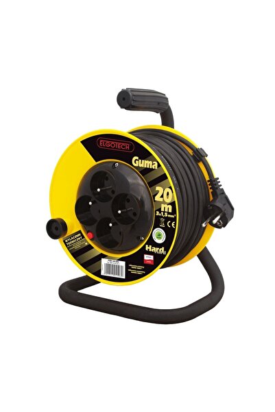 NO BRAND Tambur prelungitor de grădină 20m, 4 prize, cauciuc, 3x1,5mm, retrac...