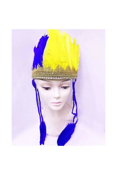 pınaxar Yellow Navy Blue Color Feathered Native American Headdress |   Fan He...