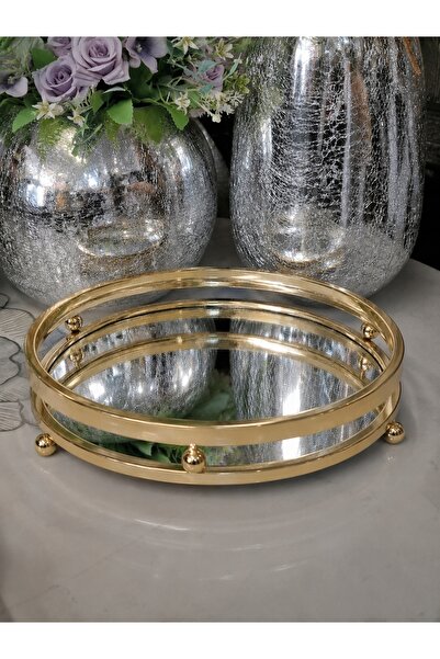 NO BRAND Tavă rotundă cu oglindă JX-1260-1, auriu, decorațiune pentru masa de...