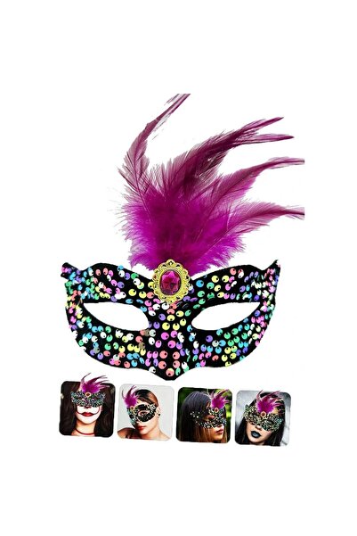 pınaxar Black Velvet with Colorful Sequins, Pink Feathers and Pink Stones Par...