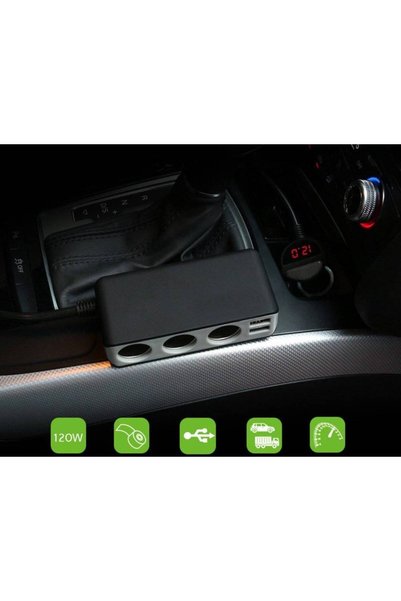 NO BRAND Distribuitor cu 4 porturi USB pentru priza brichetei și voltmetru
