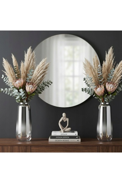 NO BRAND WAZON DE STICLĂ ÎNALT PENTRU FLORI, DECORATIV, ELEGANT, 50 CM, ARGINTIU