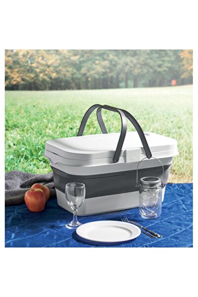 NO BRAND Coș de picnic pliabil din silicon, cu capac și măsuță, pentru plajă