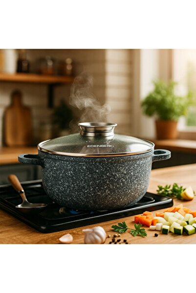 NO BRAND Oală tradițională de 6.8L cu înveliș ceramic granit și capac de sticlă