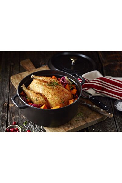 NO BRAND Staub La Cocotte Oală Olandeză din Fontă 5.2 litri, Negru