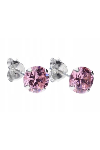 NO BRAND Cercei cerc din argint 925 cu zirconiu roz, pentru femei, 6mm