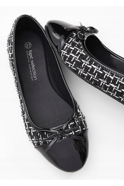 NO BRAND Pantofi de damă, balerini din piele ecologică, cu detaliu fundă, neg...