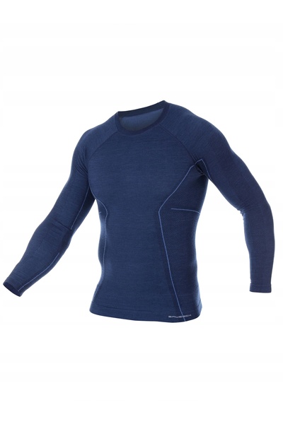 Brubeck Tricou bărbătesc cu mânecă lungă, din lână Active, albastru marin, mă...