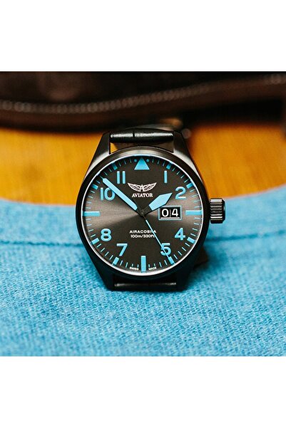 AVIATOR CEAS V.1.22.5.188.4 AIRACOBRA NEGRU FABRICAT ÎN ELVEȚIA SAFIR + CUTIE