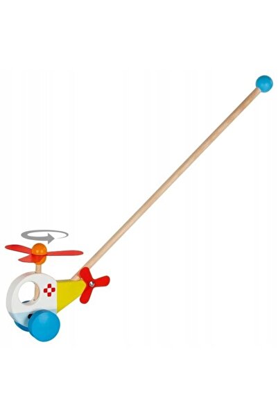 Goki PCHACZ ELICOPTER DIN LEMN CU BĂȚ, JUCĂRIE COLORATĂ PENTRU COPII