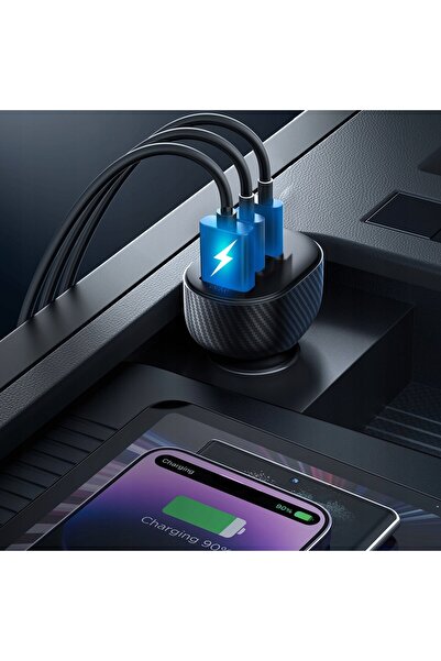 Joyroom JR-CCD04 30W 2× USB-C și USB-A Încărcător auto cu afișaj